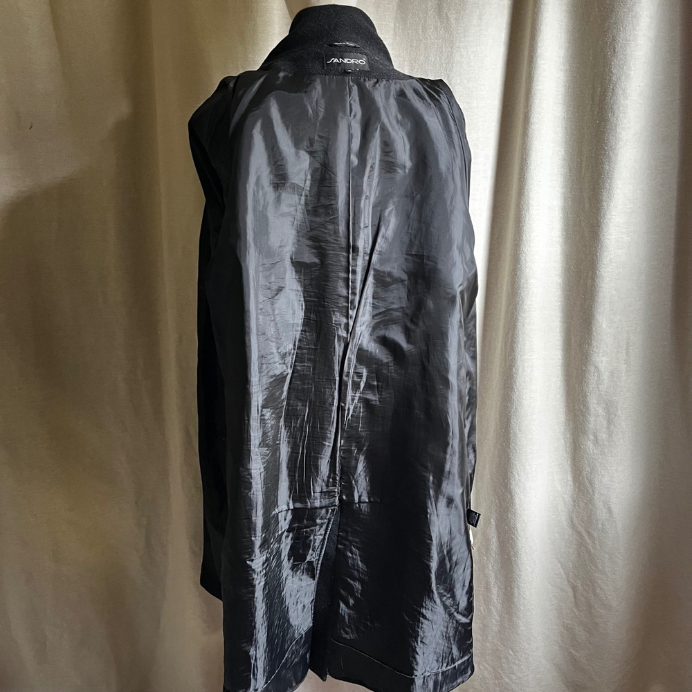 Sandro Charcoal Wool Belted Jacket Coat Y2K Minimalist Size 10 - Picture 6 of 8